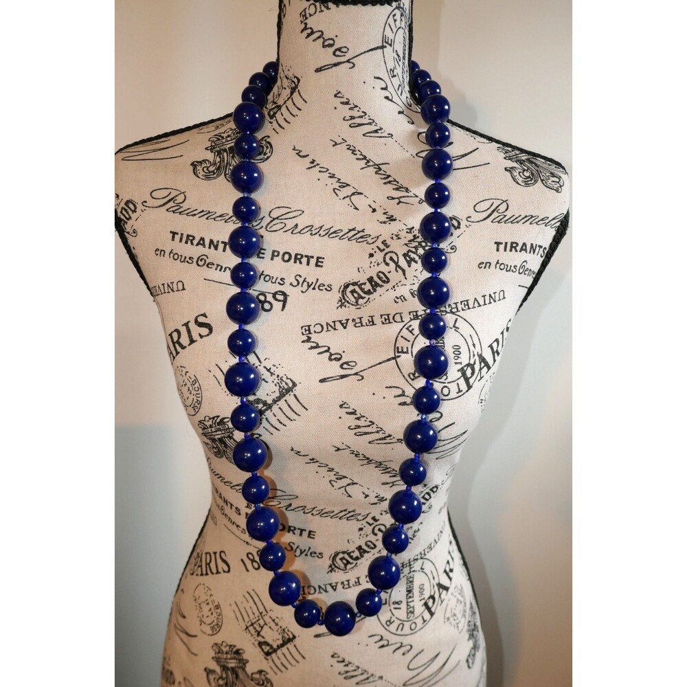 Ben-Amun Cobalt Navy Blue Chunky Beaded Necklace with Lobster Clasp - Picture 8 of 8